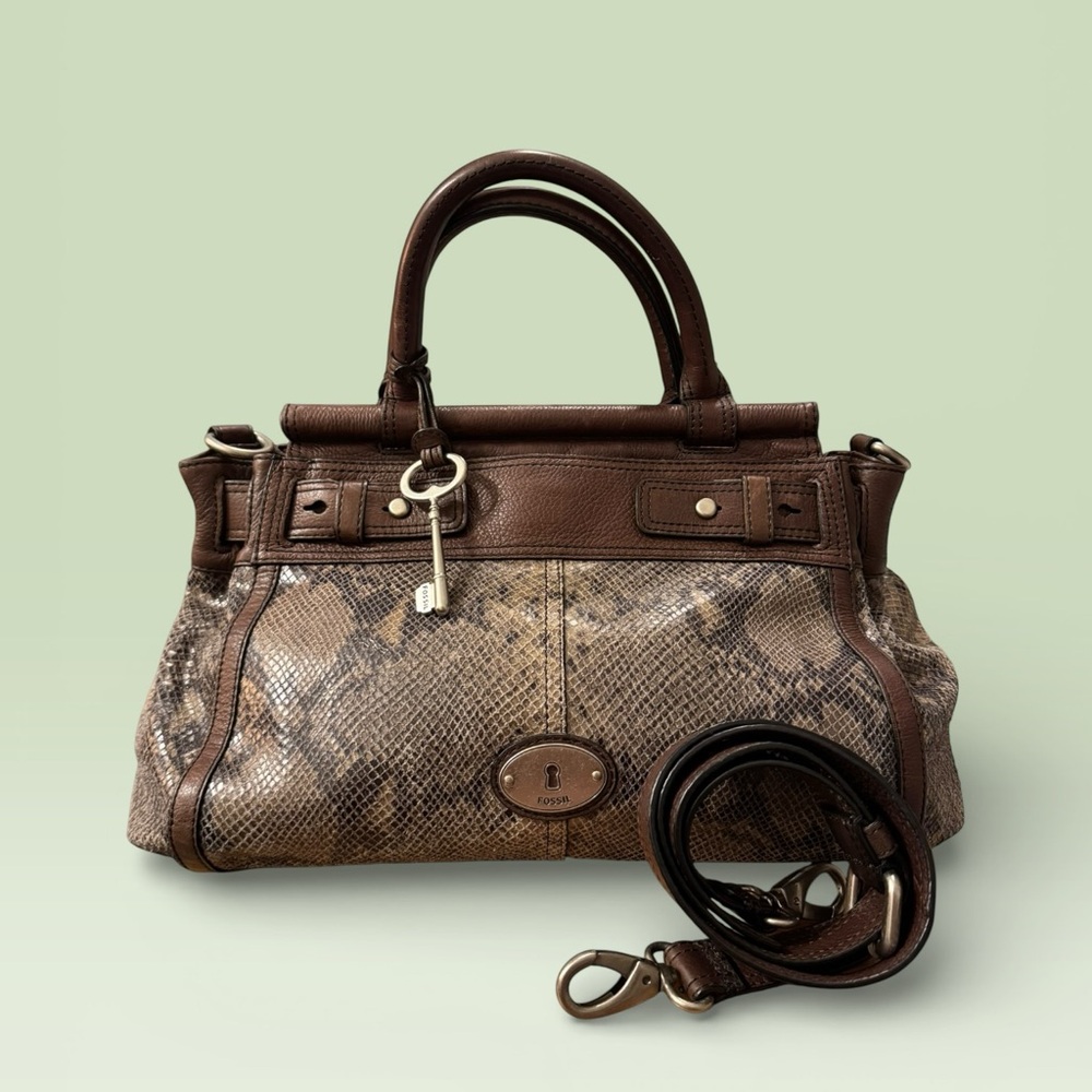 Fossil Maddox Bar Satchel 2011 Snake Embossed Leather
